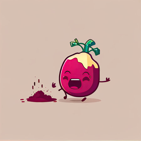 cute beetroot cartoon character shows emoji rolling on the floor laughing, cartoon style, modern simple illustrationの写真素材