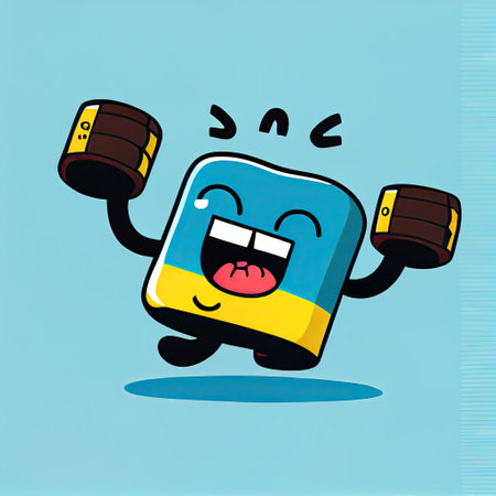 cute dumbbells cartoon character shows emoji rolling on the floor laughing, cartoon style, modern...