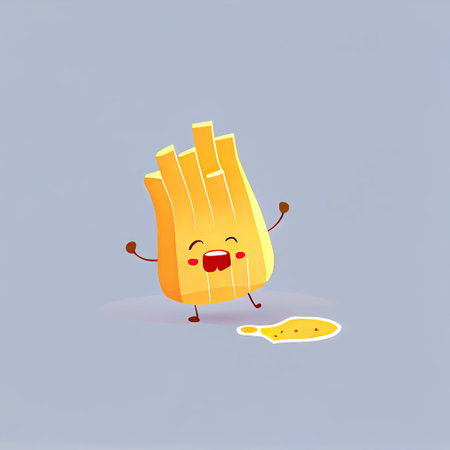 cute french fries cartoon character shows emoji rolling on the floor laughing, cartoon style, modern...
