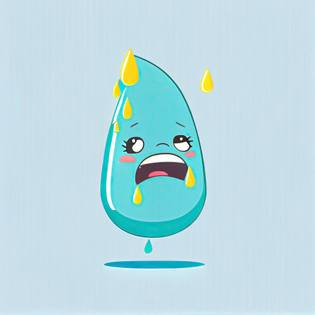 cute drop cartoon character shows emoji loudly crying face, cartoon style, modern simple illustrationの写真素材