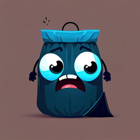 cute garbage bag cartoon character shows emoji loudly crying face, cartoon style, modern simple illustrationの写真素材