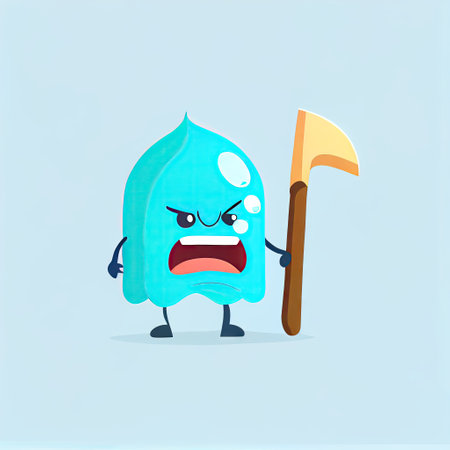 cute ice axe cartoon character shows emoji loudly crying face, cartoon style, modern simple illustrationの写真素材