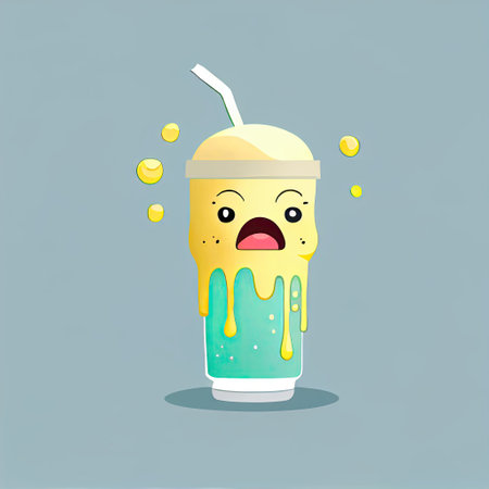 cute smoothie cartoon character shows emoji loudly crying face, cartoon style, modern simple illustrationの写真素材