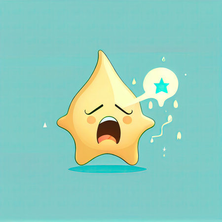 cute star cartoon character shows emoji loudly crying face, cartoon style, modern simple illustrationの写真素材