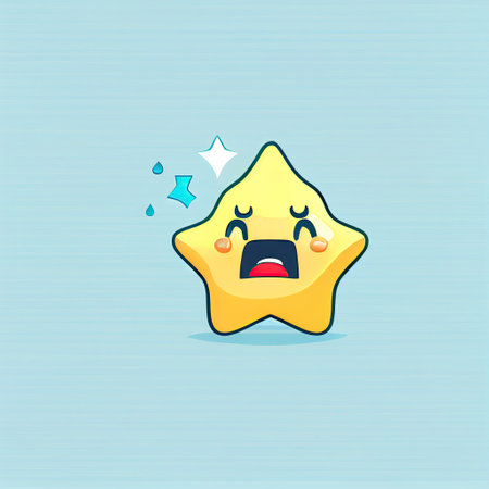 cute star cartoon character shows emoji loudly crying face, cartoon style, modern simple illustrationの写真素材
