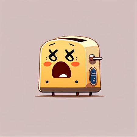 cute toaster cartoon character shows emoji loudly crying face, cartoon style, modern simple illustrationの写真素材