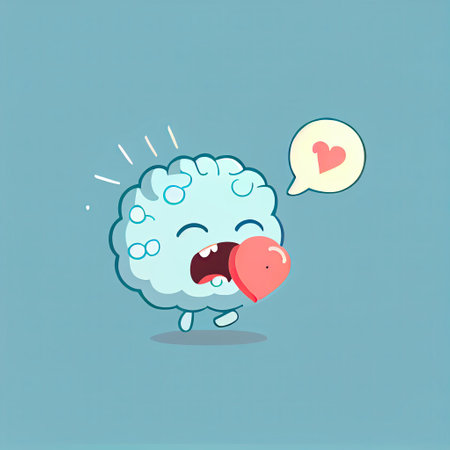 cute brain cartoon character shows emoji face throwing a kiss, cartoon style, modern simple illustrationの写真素材