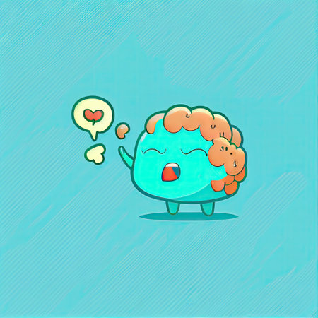 cute brain cartoon character shows emoji face throwing a kiss, cartoon style, modern simple illustrationの写真素材