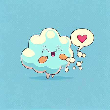cute cloud cartoon character shows emoji face throwing a kiss, cartoon style, modern simple illustrationの写真素材