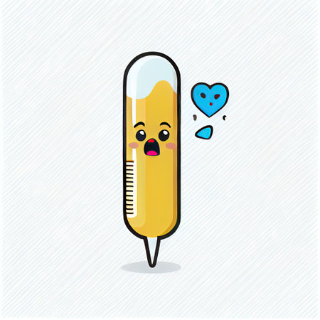 cute thermometer cartoon character shows emoji face throwing a kiss, cartoon style, modern simple illustrationの写真素材