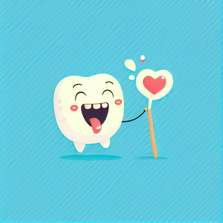 cute tooth cartoon character shows emoji face throwing a kiss, cartoon style, modern simple...