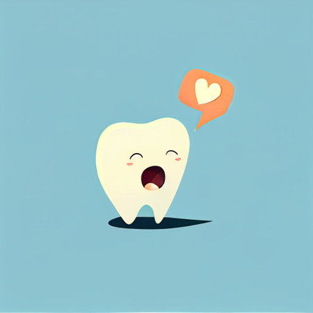 cute tooth cartoon character shows emoji face throwing a kiss, cartoon style, modern simple...