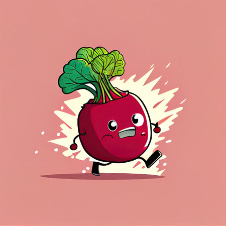 cute beetroot cartoon character run, cartoon style, modern simple illustrationの写真素材