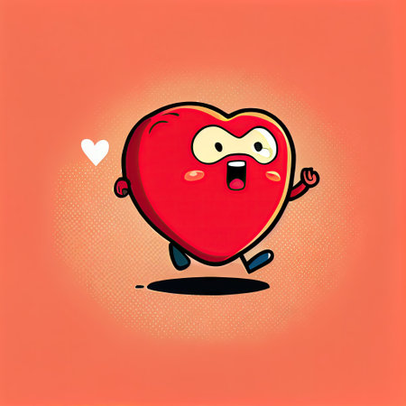 cute heart cartoon character run, cartoon style, modern simple illustrationの写真素材