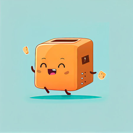 cute toaster cartoon character run, cartoon style, modern simple illustrationの写真素材