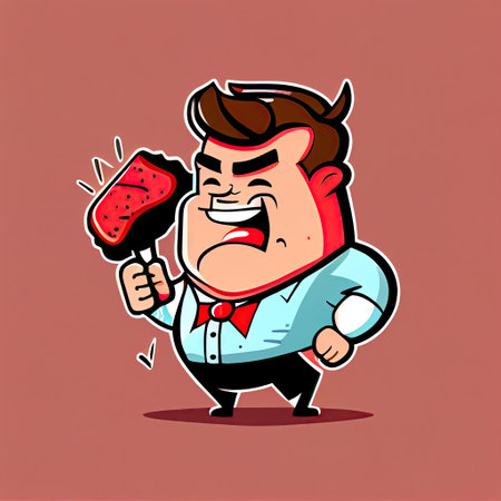 cute steak cartoon character came up with an idea, cartoon style, modern simple illustrationの写真素材