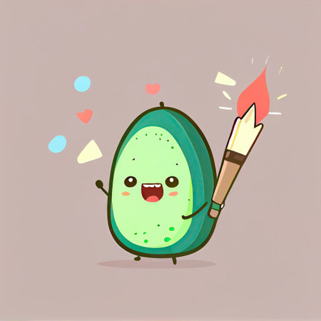 cute avocado cartoon character clapping firecrackers, cartoon style, modern simple illustration