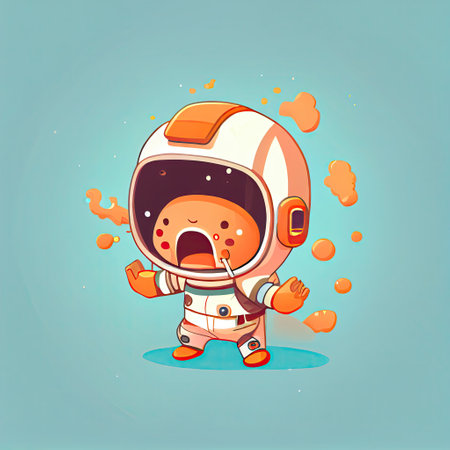 cute astronaut cartoon character gets angry and screams, cartoon style, modern simple illustrationの写真素材