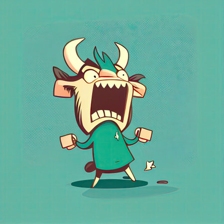 cute goat cartoon character gets angry and screams, cartoon style, modern simple illustrationの写真素材