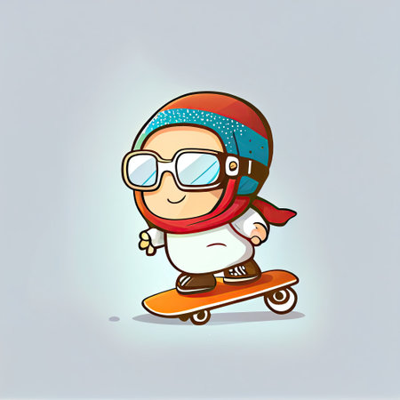 cute snowboard cartoon character going on vacation, cartoon style, modern simple illustration