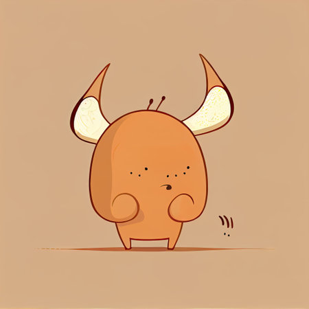 cute ear cartoon character grabs his head, cartoon style, modern simple illustrationの写真素材