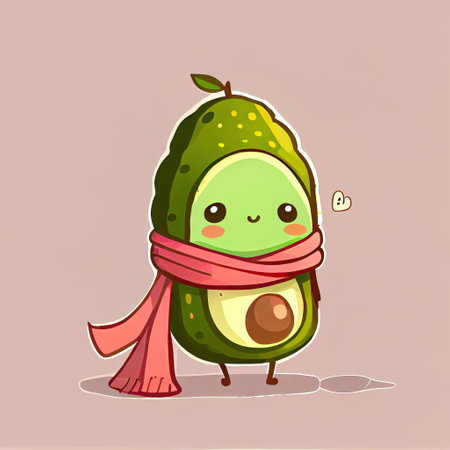cute avocado cartoon character in a scarf, cartoon style, modern simple illustrationの写真素材
