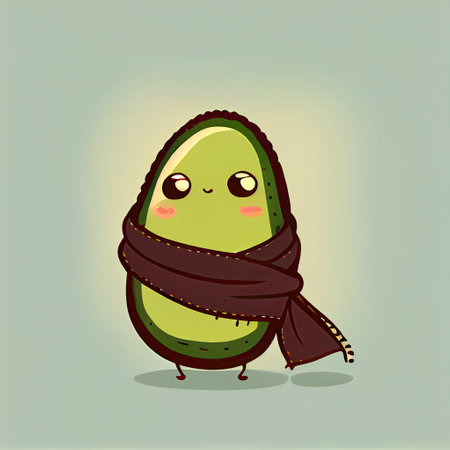 cute avocado cartoon character in a scarf, cartoon style, modern simple illustration