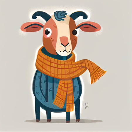 cute goat cartoon character in a scarf, cartoon style, modern simple illustrationの写真素材