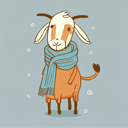 cute goat cartoon character in a scarf, cartoon style, modern simple illustrationの写真素材