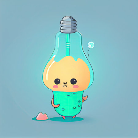 cute light bulb cartoon character in an underwater mask with a tube, cartoon style, modern simple illustrationの写真素材