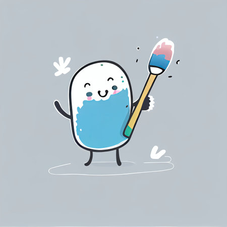 cute paint brush cartoon character making gesture high five, cartoon style, modern simple illustrationの写真素材