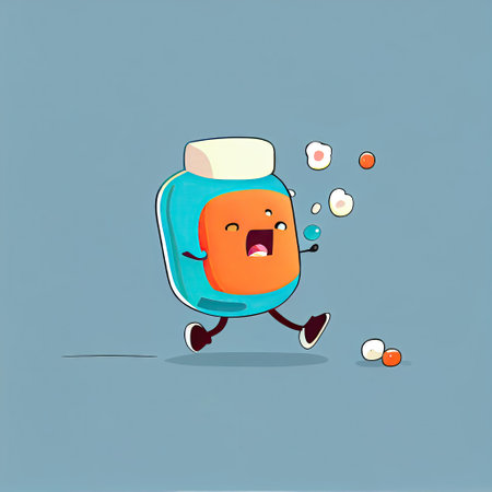 cute drug cartoon character quickly runs away, cartoon style, modern simple illustration