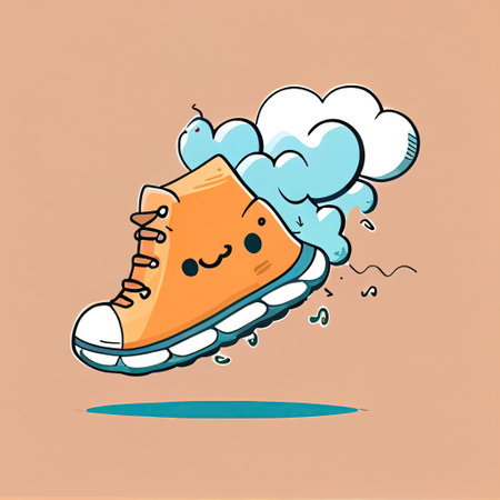 cute sneakers cartoon character run, cartoon style, modern simple illustrationの写真素材