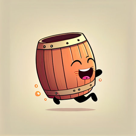 cute wooden barrel cartoon character run, cartoon style, modern simple illustration
