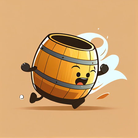 cute wooden barrel cartoon character run, cartoon style, modern simple illustration