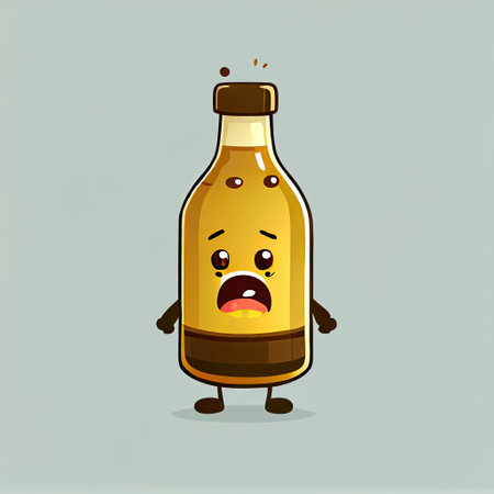 cute beer bottle cartoon character shows emoji loudly crying face, cartoon style, modern simple illustrationの写真素材