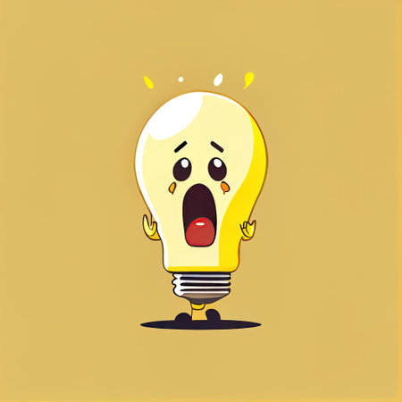 cute light bulb cartoon character shows emoji loudly crying face, cartoon style, modern simple illustrationの写真素材