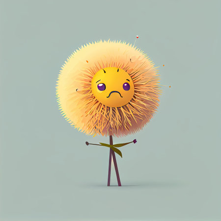cute dandelion cartoon character shows emoji shrug, cartoon style, modern simple illustrationの写真素材