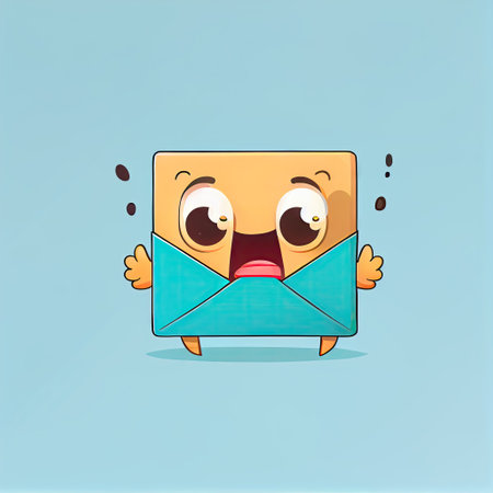 cute envelope cartoon character shows emoji shrug, cartoon style, modern simple illustrationの写真素材