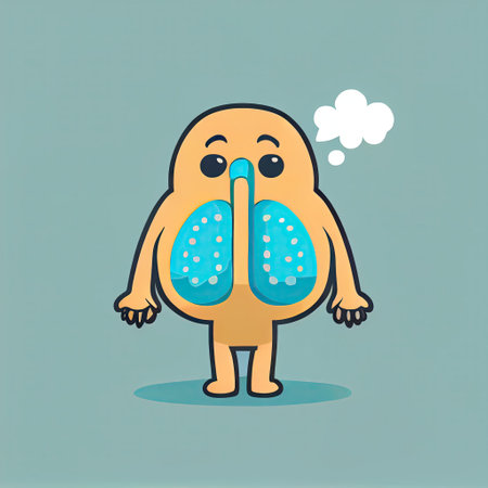 cute lungs cartoon character shows emoji shrug, cartoon style, modern simple illustrationの写真素材