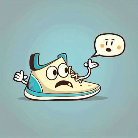 cute sneakers cartoon character shows hands gesture blah-blah gesture, cartoon style, modern simple illustrationの写真素材