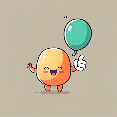 cute balloon cartoon character shows hands gesture thumbs up, cartoon style, modern simple illustrationの写真素材