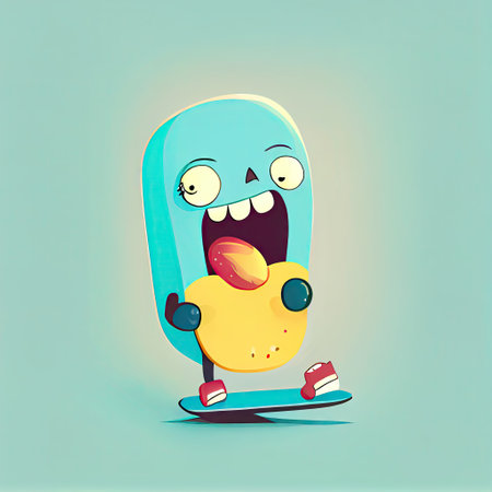 cute snowboard cartoon character shows the tongue, cartoon style, modern simple illustration