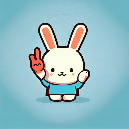 cute ear cartoon character victory sign, cartoon style, modern simple illustrationの写真素材
