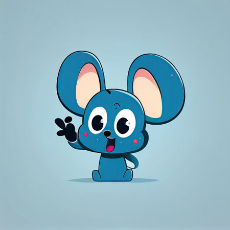 cute ear cartoon character waving hello, cartoon style, modern simple illustrationの写真素材