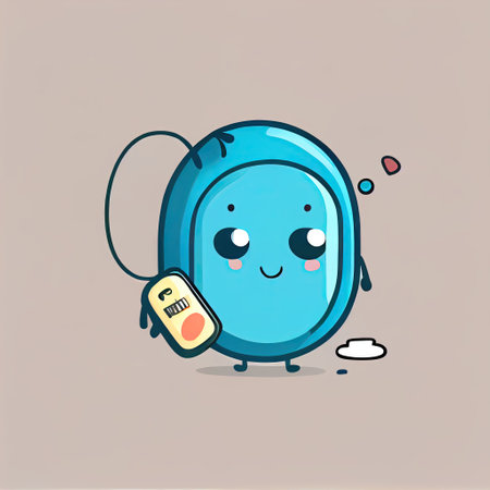 cute pill cartoon character with headphones listening to music, cartoon style, modern simple...