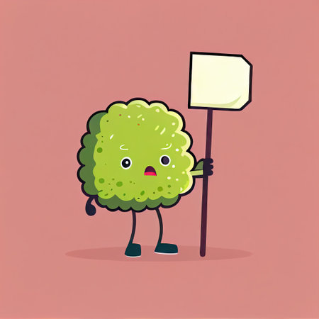 cute bergamot cartoon character holding empty sign on a stick, cartoon style, modern simple illustrationの写真素材