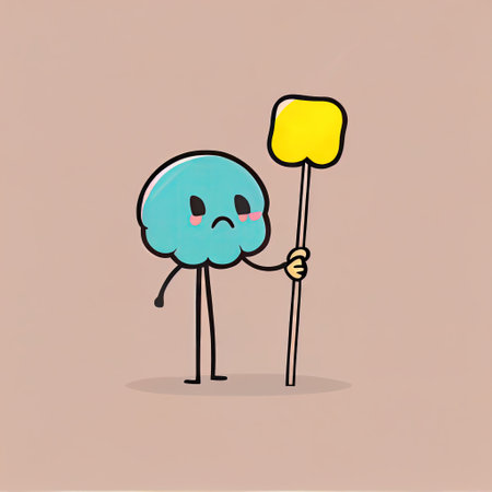 cute buttercup flower cartoon character holding empty sign on a stick, cartoon style, modern simple illustrationの写真素材