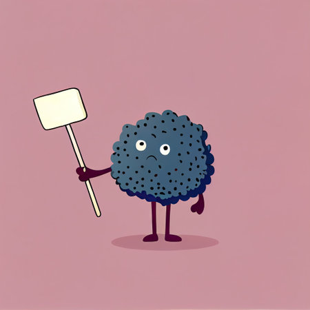 cute elderberry cartoon character holding empty sign on a stick, cartoon style, modern simple illustrationの写真素材