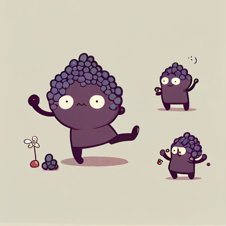 cute elderberry cartoon character doing yoga in different poses, cartoon style, modern simple illustrationの写真素材